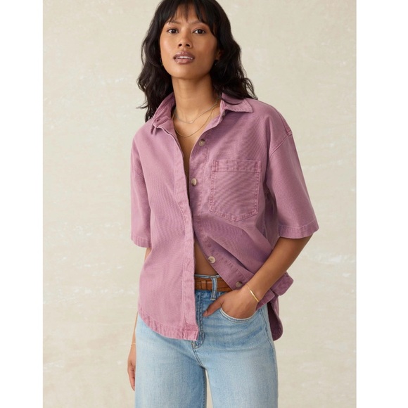 Faherty Tops - Faherty Sunwashed Canvas Overshirt - Weathered Orchid Women’s Size Medium